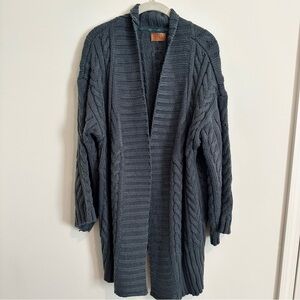 POL Chunky Cable Knit Open Front Cardigan - Charcoal Gray